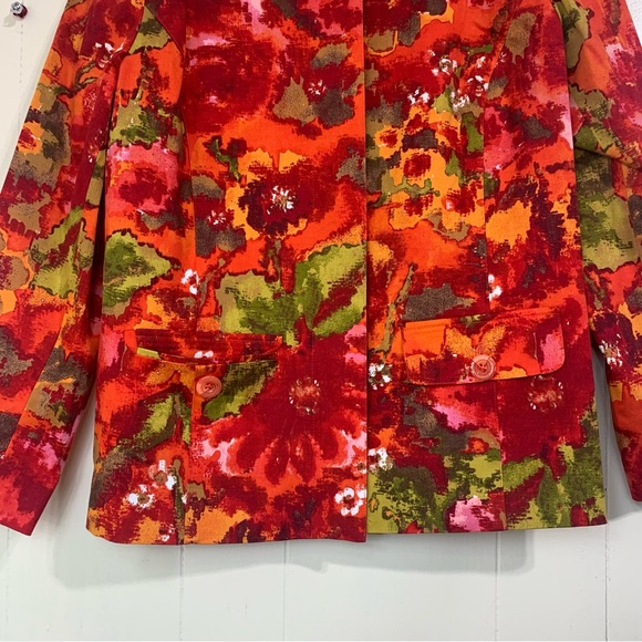 CHICO’S Chico’s Fall Cocktail Orange Red Floral Button Closure Blazer Size Large - Picture 5 of 13